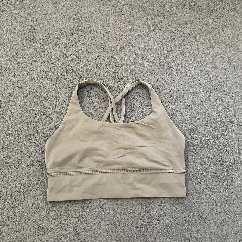 Lululemon Energy Longline Tan Beige Medium Support Sports Bra Women's Size 6